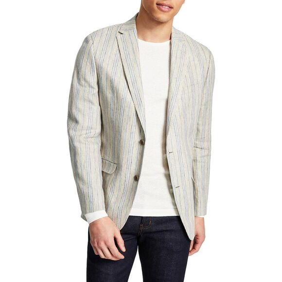 Bar III Other - Bar III Mens Ivory Linen Striped Business Two-Button Blazer Jacket NWT